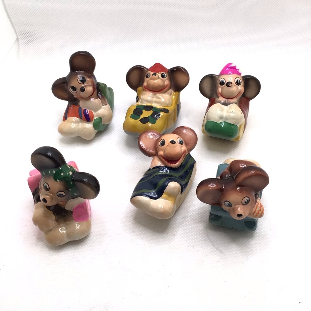 Vintage Giraffe (6) Cute Mouse Mice Terra Cotta 70’s Pencil Sharpeners